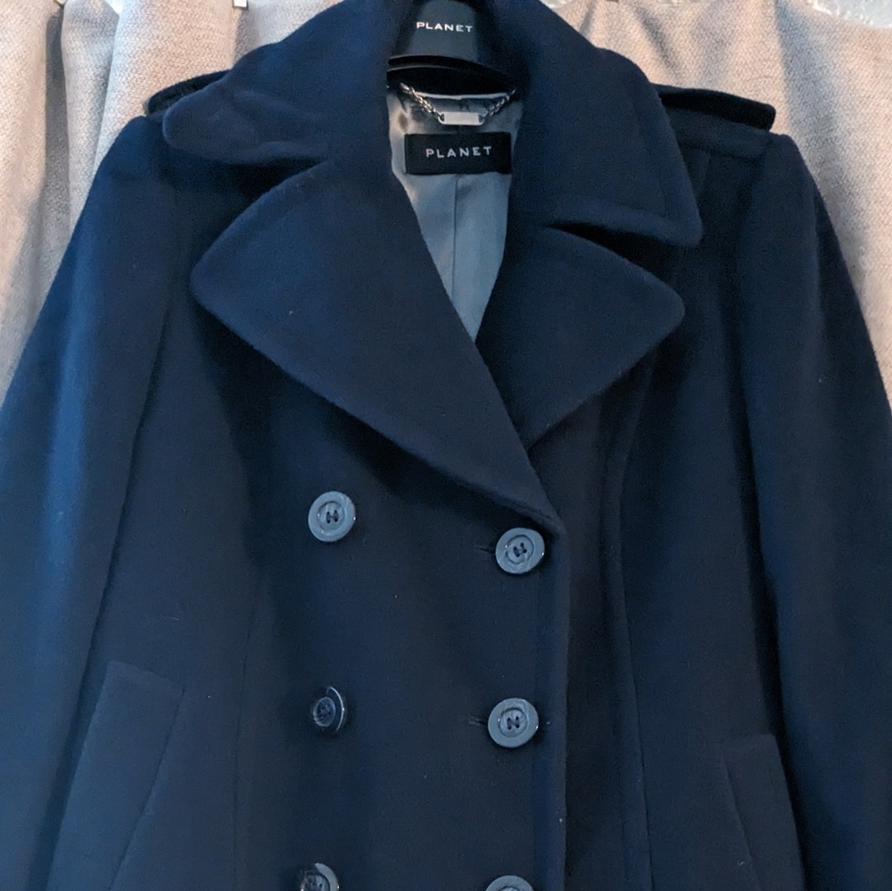 Planet pea coat cashmere and wool blend